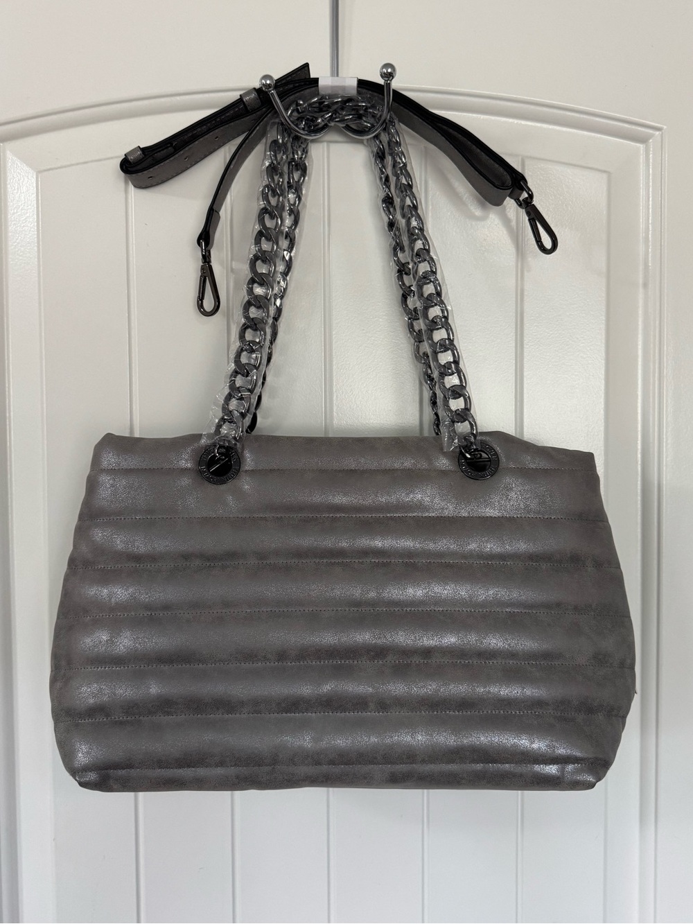 Think Royln Grey Quilted Chain Tote Shoulder Bag NWT Convertible Crossbody